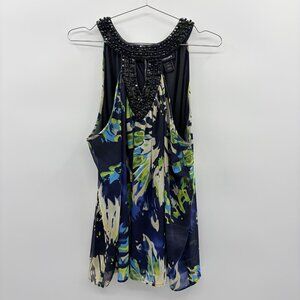 Lane Bryant Womens Plus Size 20 Floral Beaded Keyhole Halter Top Blouse 2493